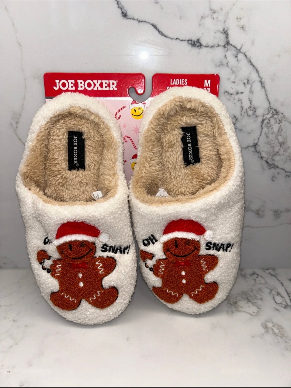 Joe Boxer Cream/Tan Cozy Plush Slip-On Slippers Size 7-8
